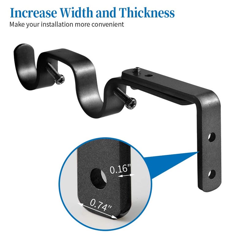 Anndason Heavy Duty Curtain Rod Brackets - Adjustable Double Rod Holders, 1 Inch (2 PCS, Black) - Image 2